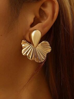 Gold Statement Petal Drop Earrings - Women Jewelry